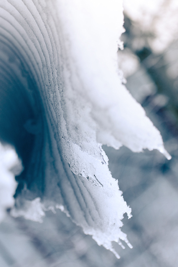 czapa śniegowa na daszku szopy w Mogilanach