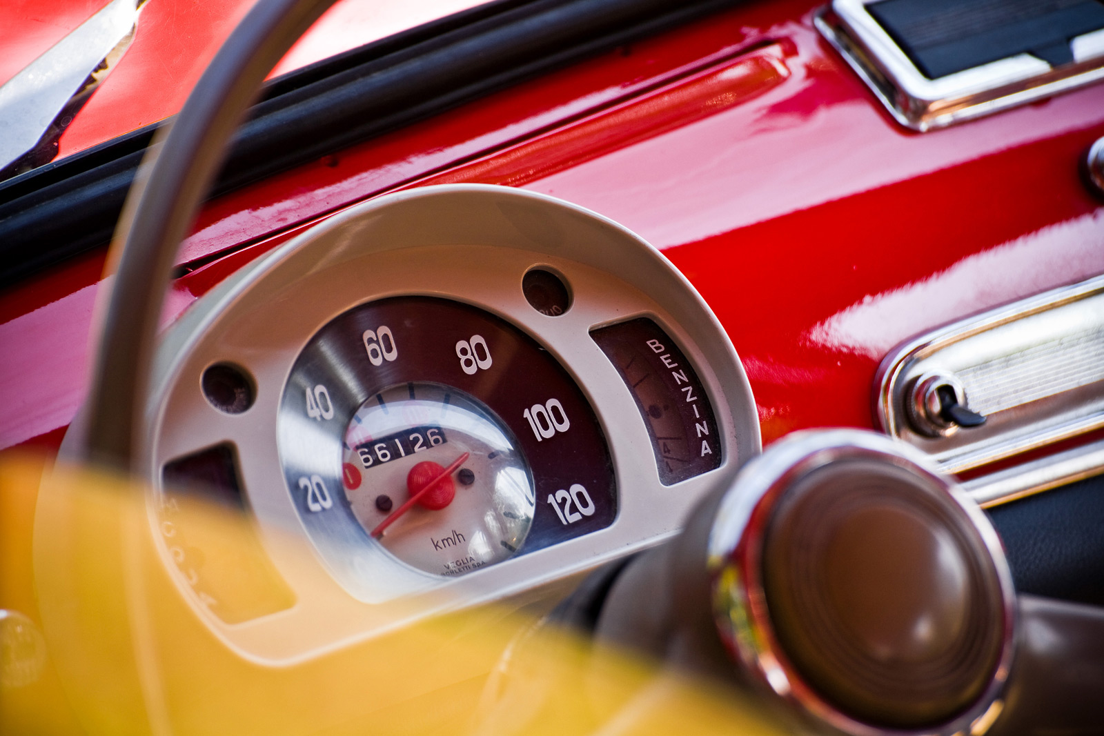 indicators and speedo inside the classic italian car Fiat 600